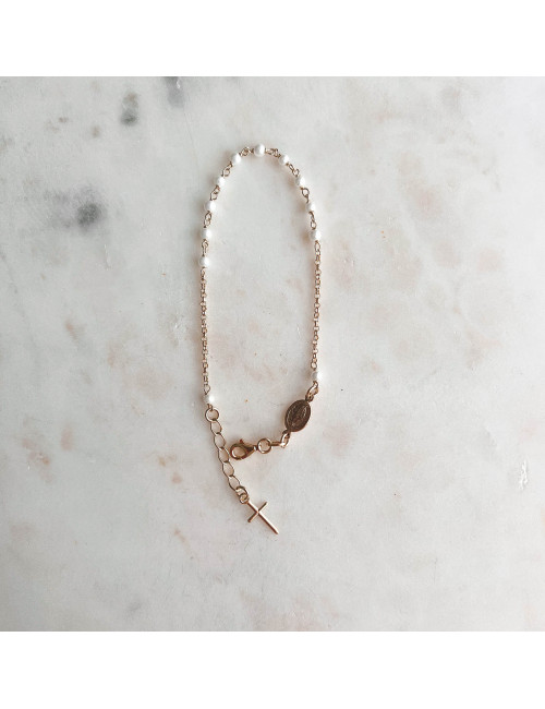Pulseira Santa e Cruz Pérolas Prata Dourada