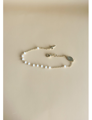 Pulseira Santa e Cruz Pérolas Prata Dourada