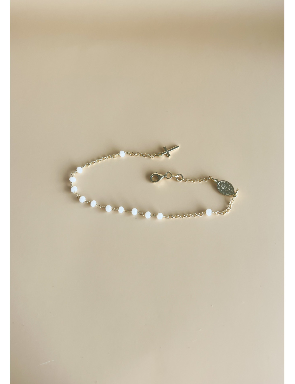 Pulseira Santa e Cruz Pérolas Prata Dourada