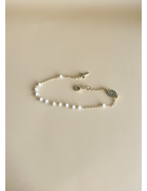 Pulseira Santa e Cruz Pérolas Prata Dourada