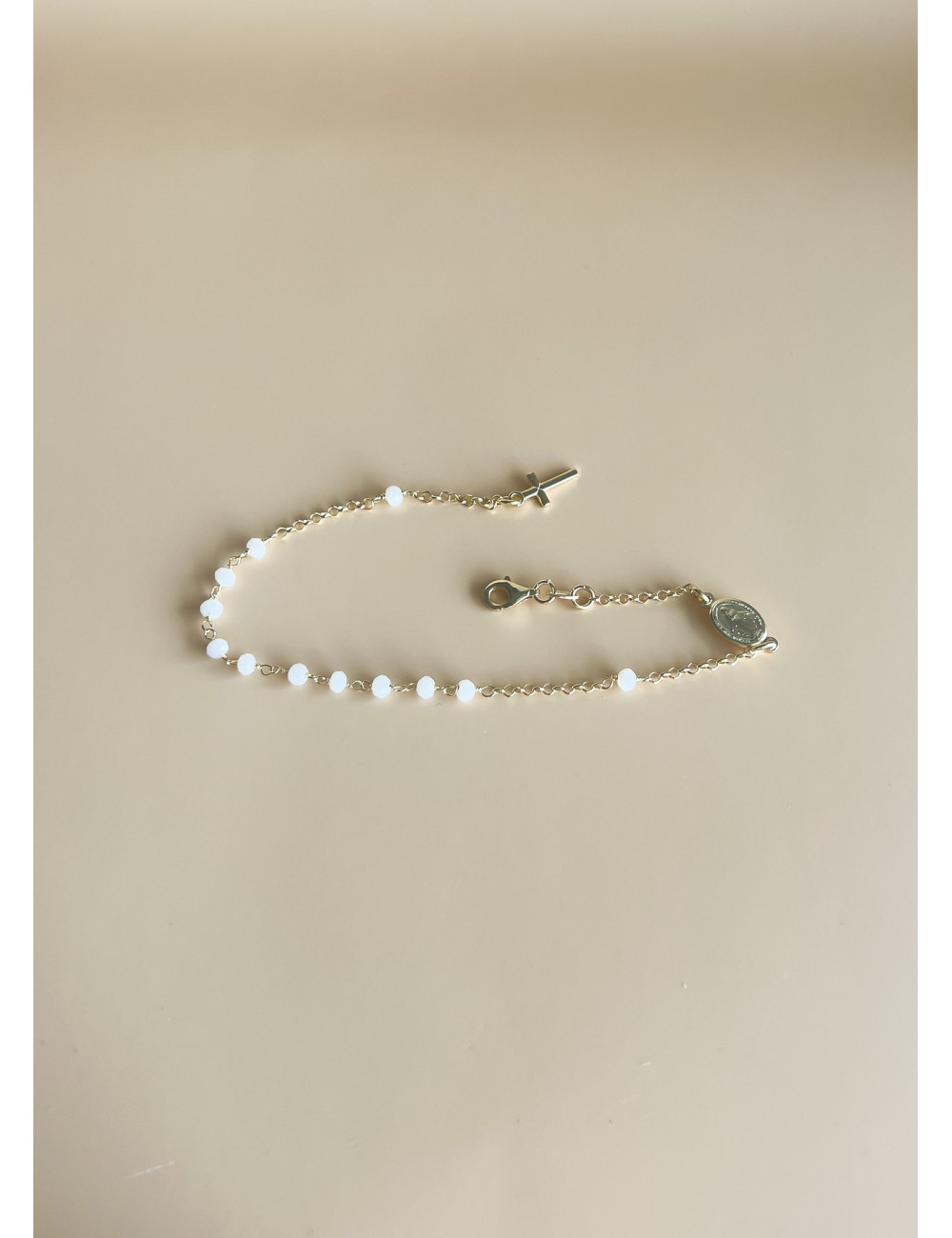 Pulseira Santa e Cruz Pérolas Prata Dourada