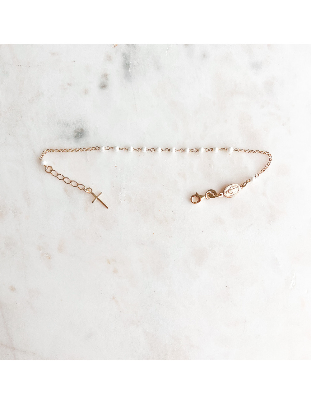 Pulseira Santa e Cruz Pérolas Prata Dourada