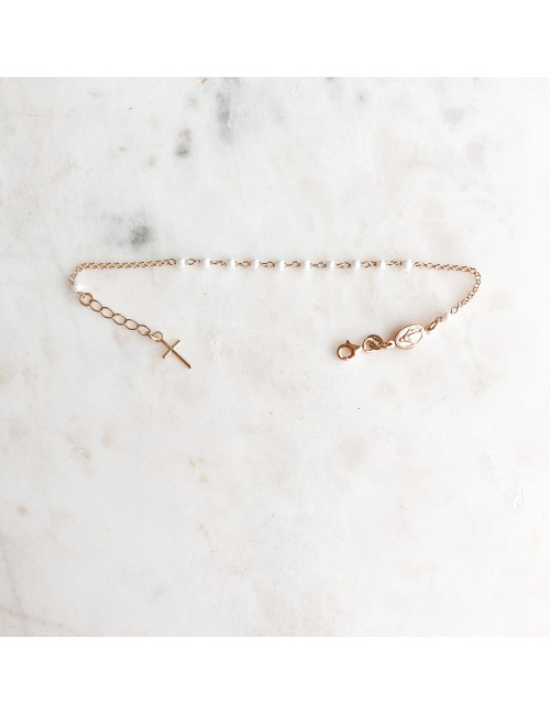 Pulseira Santa e Cruz Pérolas Prata Dourada