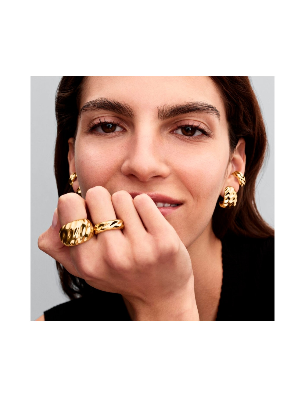 Anel Rippled Gold Pandora