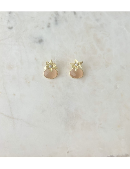 Brincos folha em prata dourada com pérola