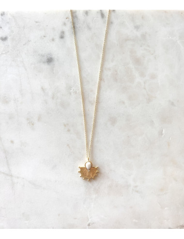 Colar Leque Branco Prata Dourada