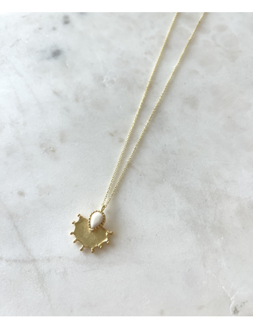 Colar Leque Branco Prata Dourada