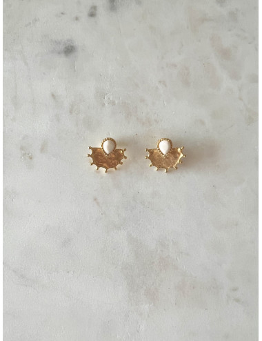 Brincos Leque Branco Prata Dourada