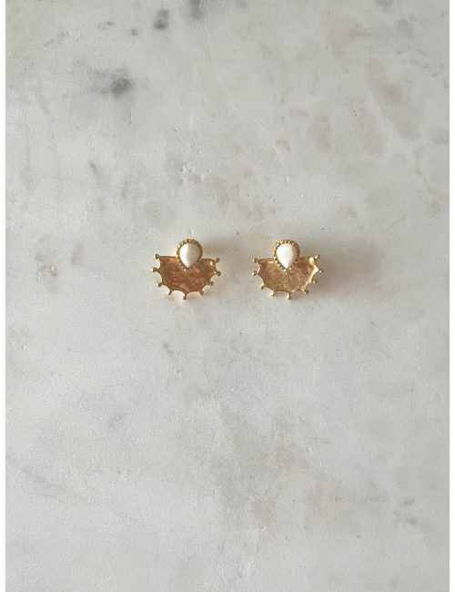 Brincos Leque Branco Prata Dourada