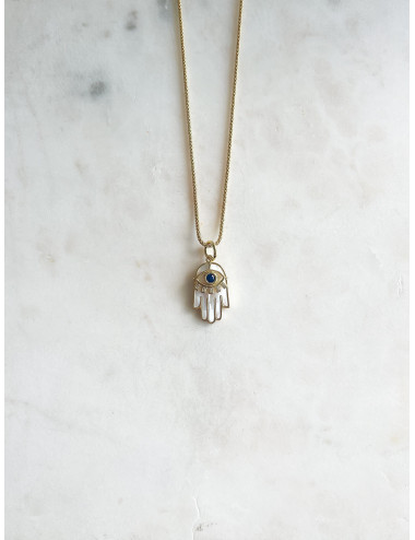 Colar Big Eye Hand Prata Dourada