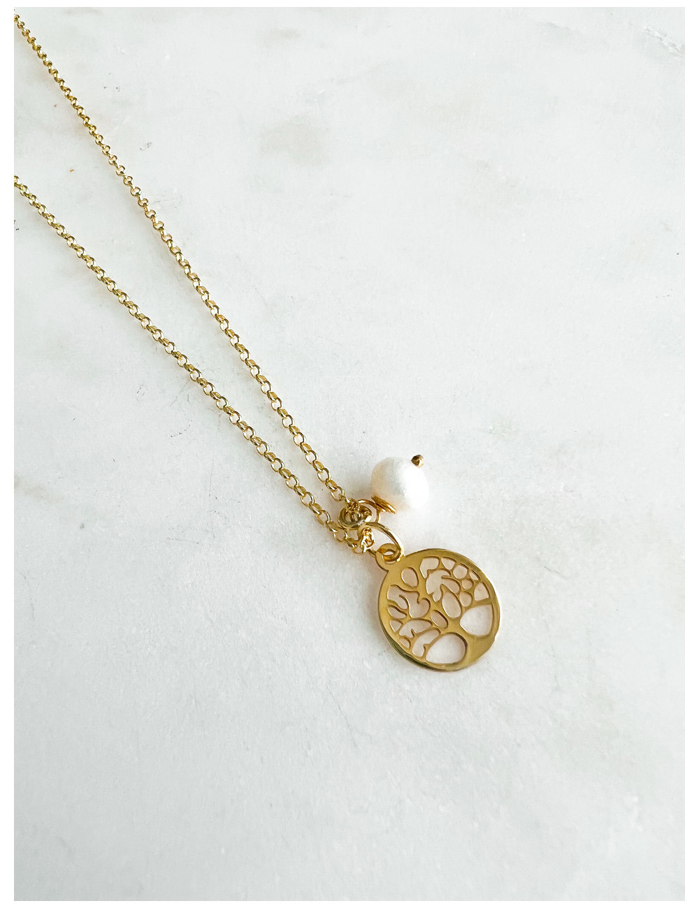 COLAR ÁRVORE VIDA E PÉROLA PRATA DOURADA