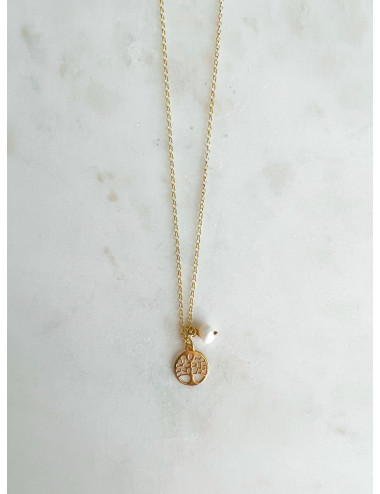 COLAR ÁRVORE VIDA E PÉROLA PRATA DOURADA