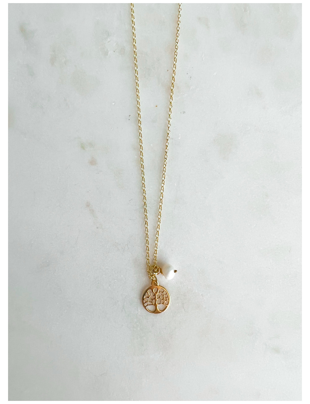 COLAR ÁRVORE VIDA E PÉROLA PRATA DOURADA