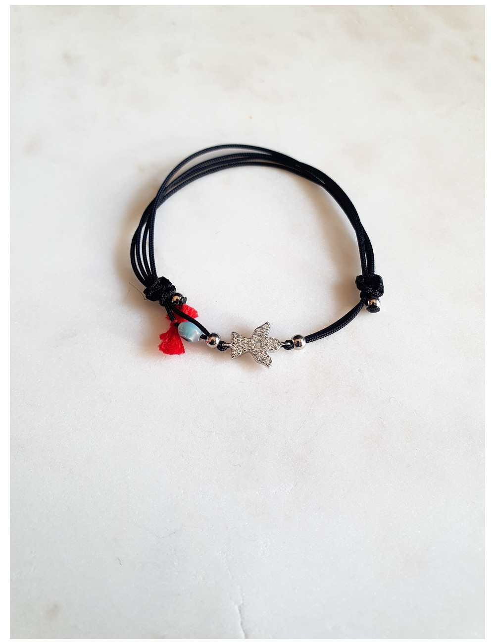 PULSEIRA EM FIO SEDA ANJO PEQUENO PRATA