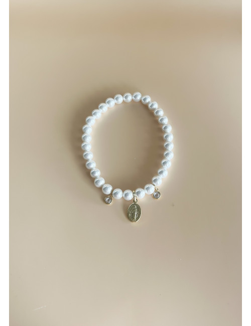 Pulseira Pérolas e Milagrosa Prata Dourada
