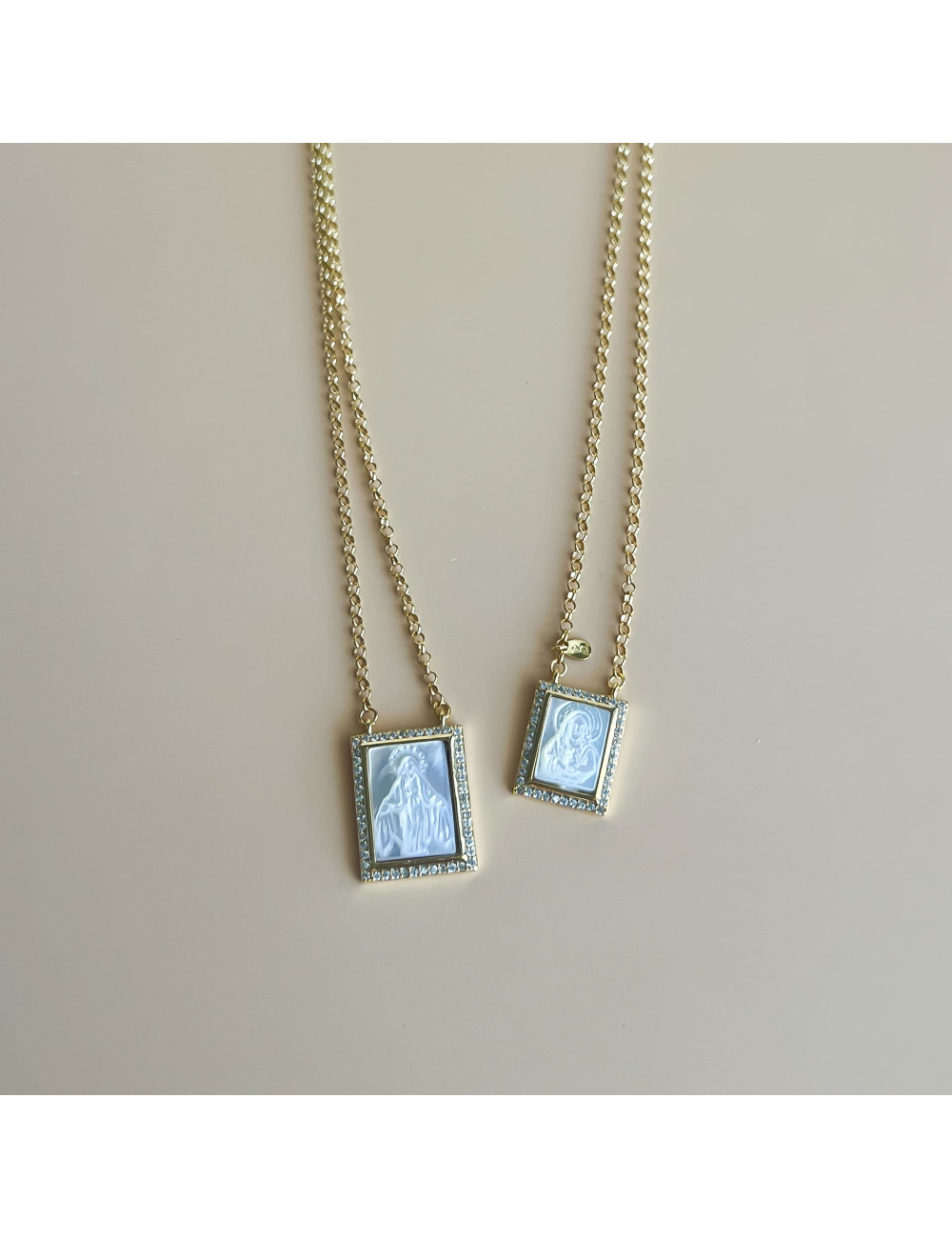 Escapulário Madrepérola Prata Dourada