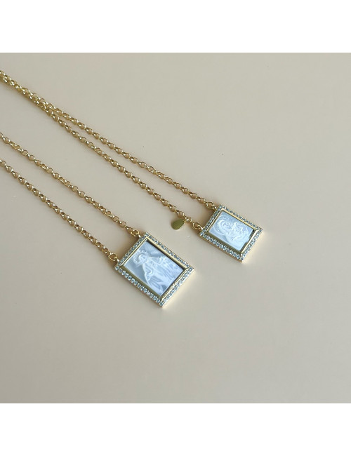 Escapulário Madrepérola Prata Dourada