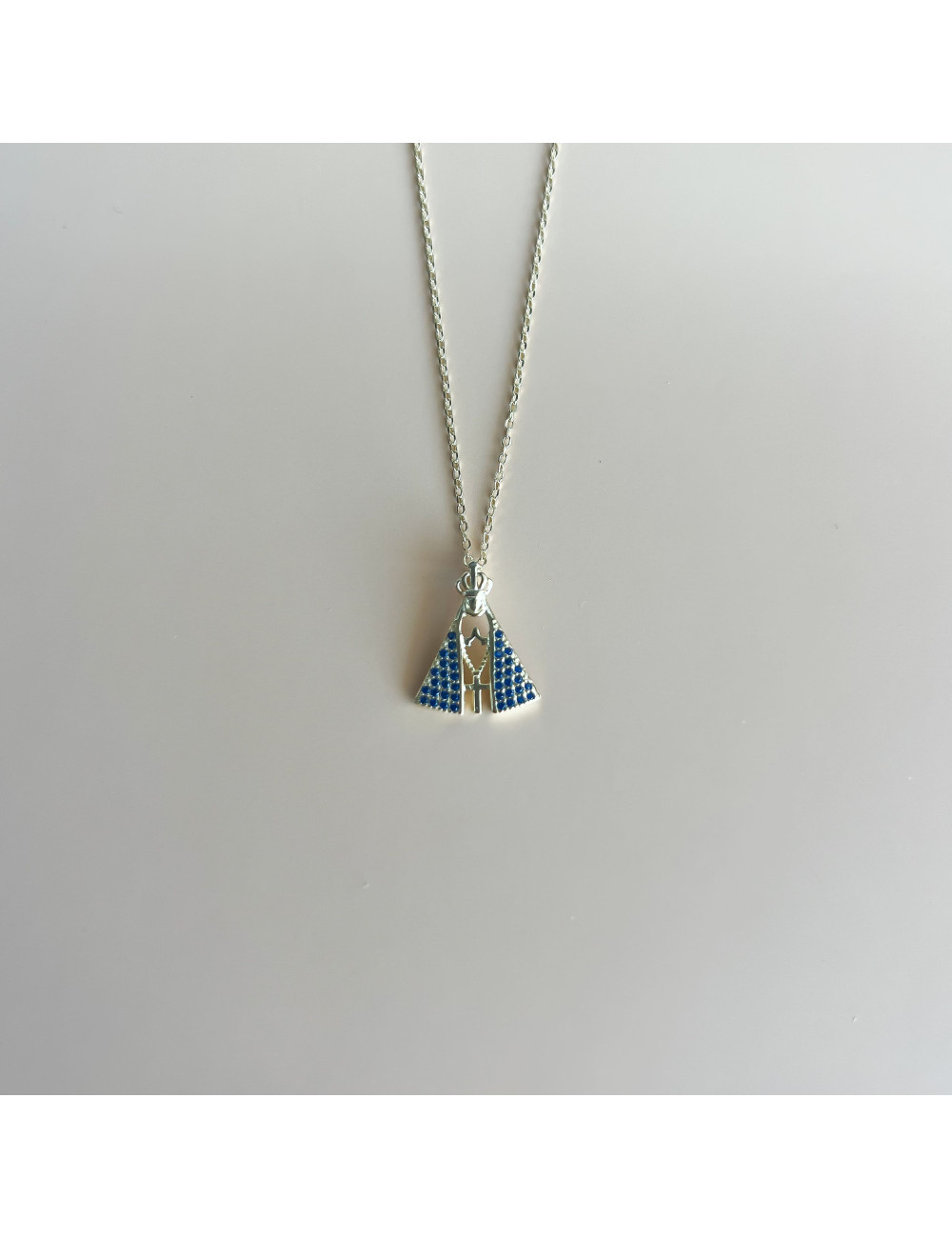 Colar Sra Aparecida Azul Prata Dourada