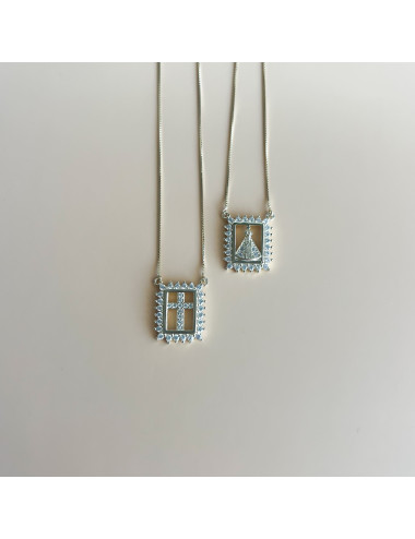 Escapulário Sra Aparecida e Cruz Prata Dourada