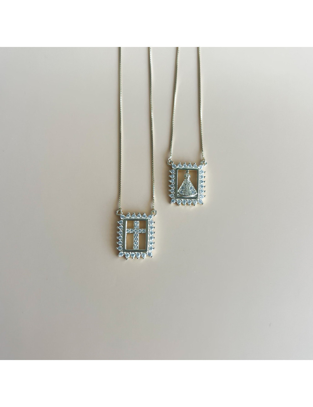 Escapulário Sra Aparecida e Cruz Prata Dourada