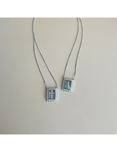 Escapulário Sra Aparecida e Cruz Prata