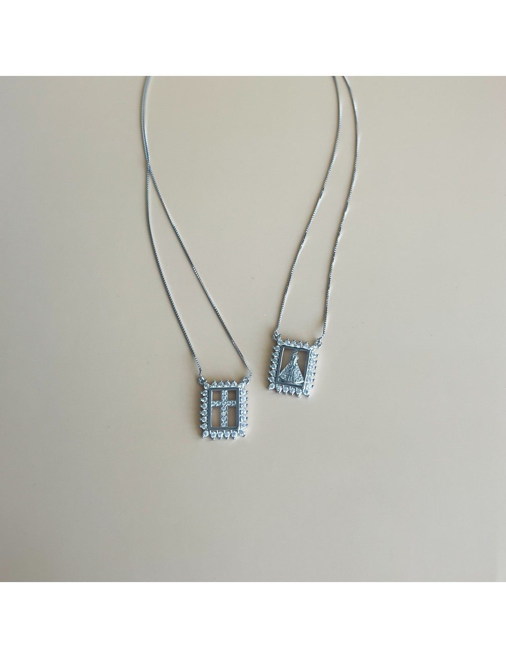 Escapulário Sra Aparecida e Cruz Prata