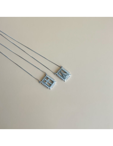 Escapulário Sra Aparecida e Cruz Prata