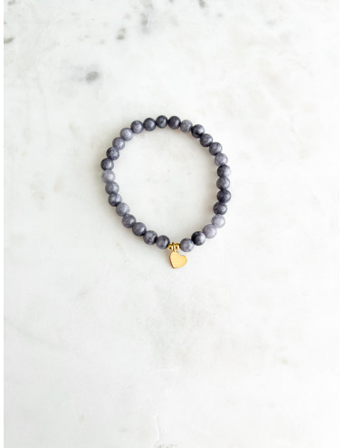 PULSEIRA PEDRAS CINZA CORAÇÃO PRATA DOURADA