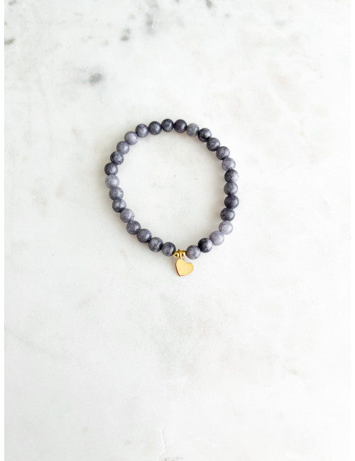 PULSEIRA PEDRAS CINZA CORAÇÃO PRATA DOURADA
