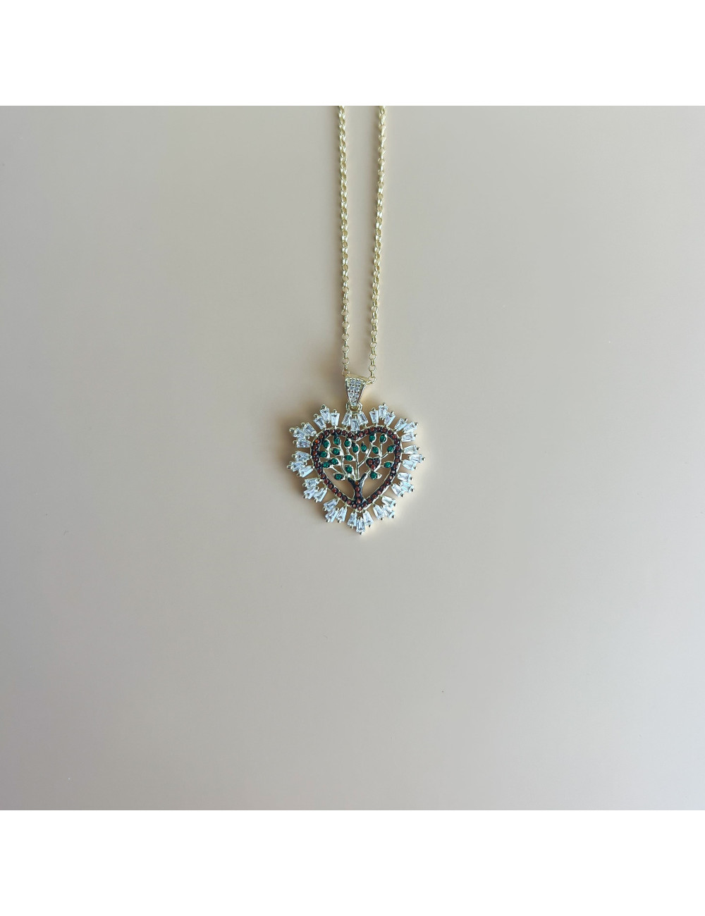 Colar Coração Árvore Vida Prata Dourada