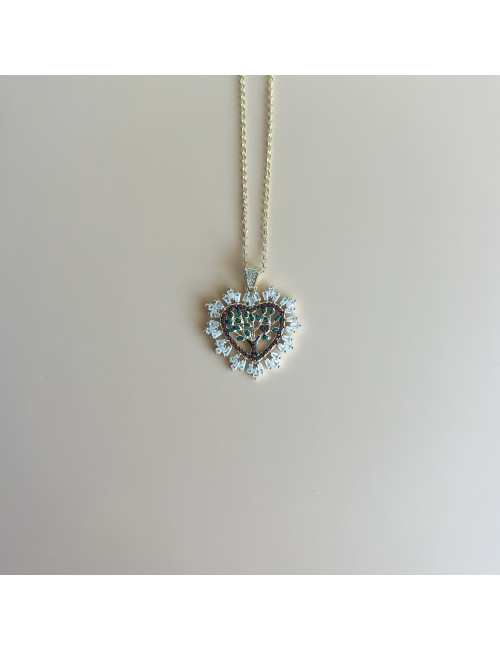 Colar Coração Árvore Vida Prata Dourada