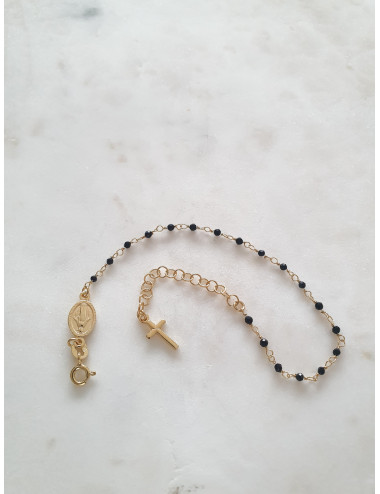 PULSEIRA ÓNIX E SANTA PRATA DOURADA