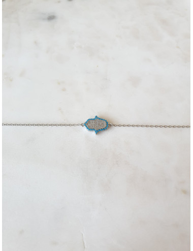 PULSEIRA HAMSA HAND BLUE PRATA