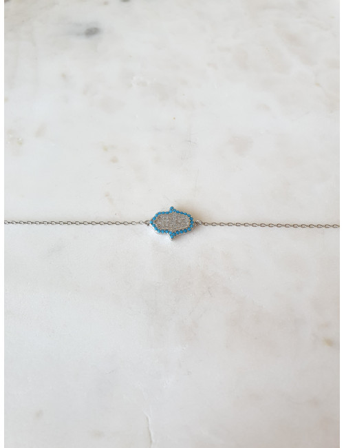 PULSEIRA HAMSA HAND BLUE PRATA