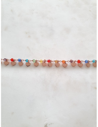 PULSEIRA CORAÇÕES PENDENTES PRATA ROSE GOLD