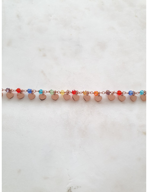 PULSEIRA CORAÇÕES PENDENTES PRATA ROSE GOLD