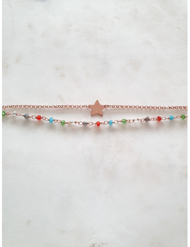 PULSEIRA ESTRELA DUPLA PRATA ROSE GOLD
