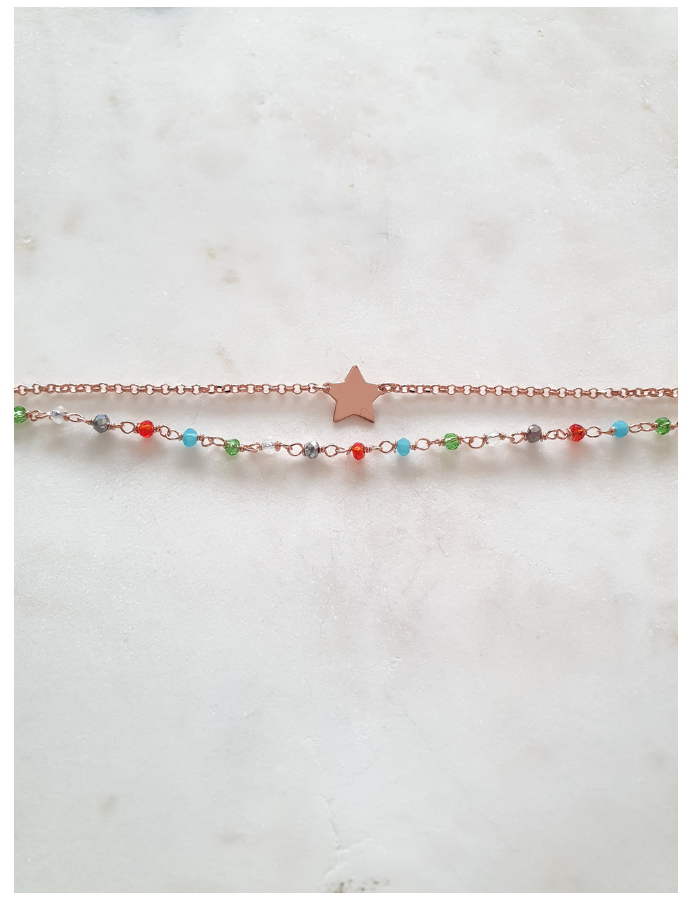 PULSEIRA ESTRELA DUPLA PRATA ROSE GOLD