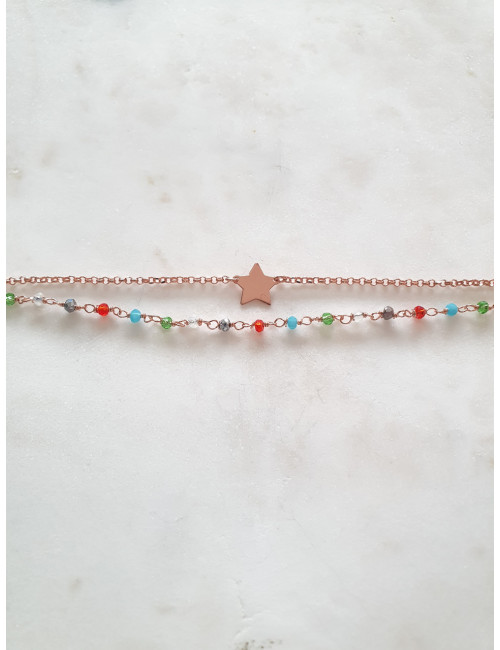 PULSEIRA ESTRELA DUPLA PRATA ROSE GOLD