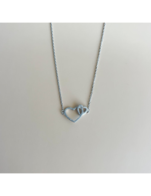 Colar Coração Duplo Prata