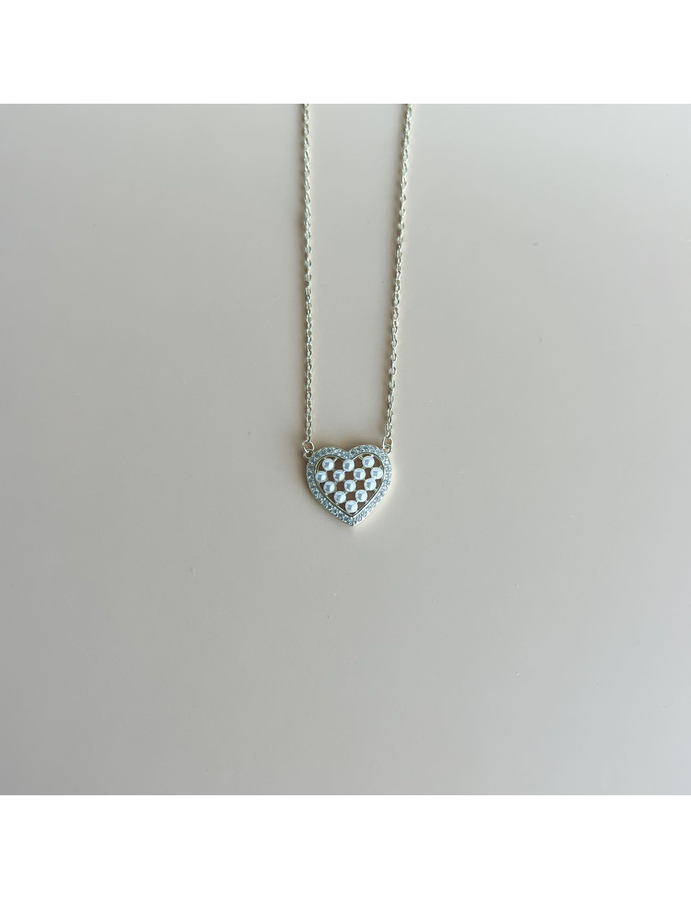 Colar Coração Perolas Prata Dourada