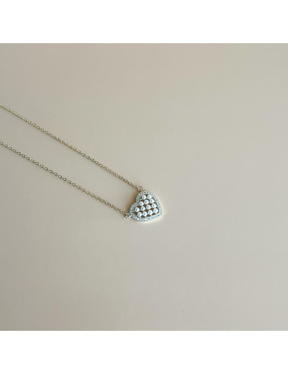 Colar Coração Perolas Prata Dourada