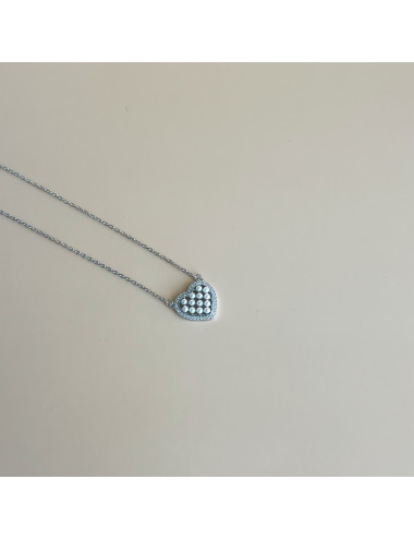 Colar Coração Perolas Prata