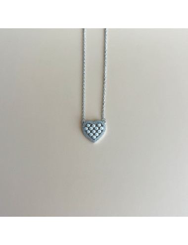 Colar Coração Perolas Prata