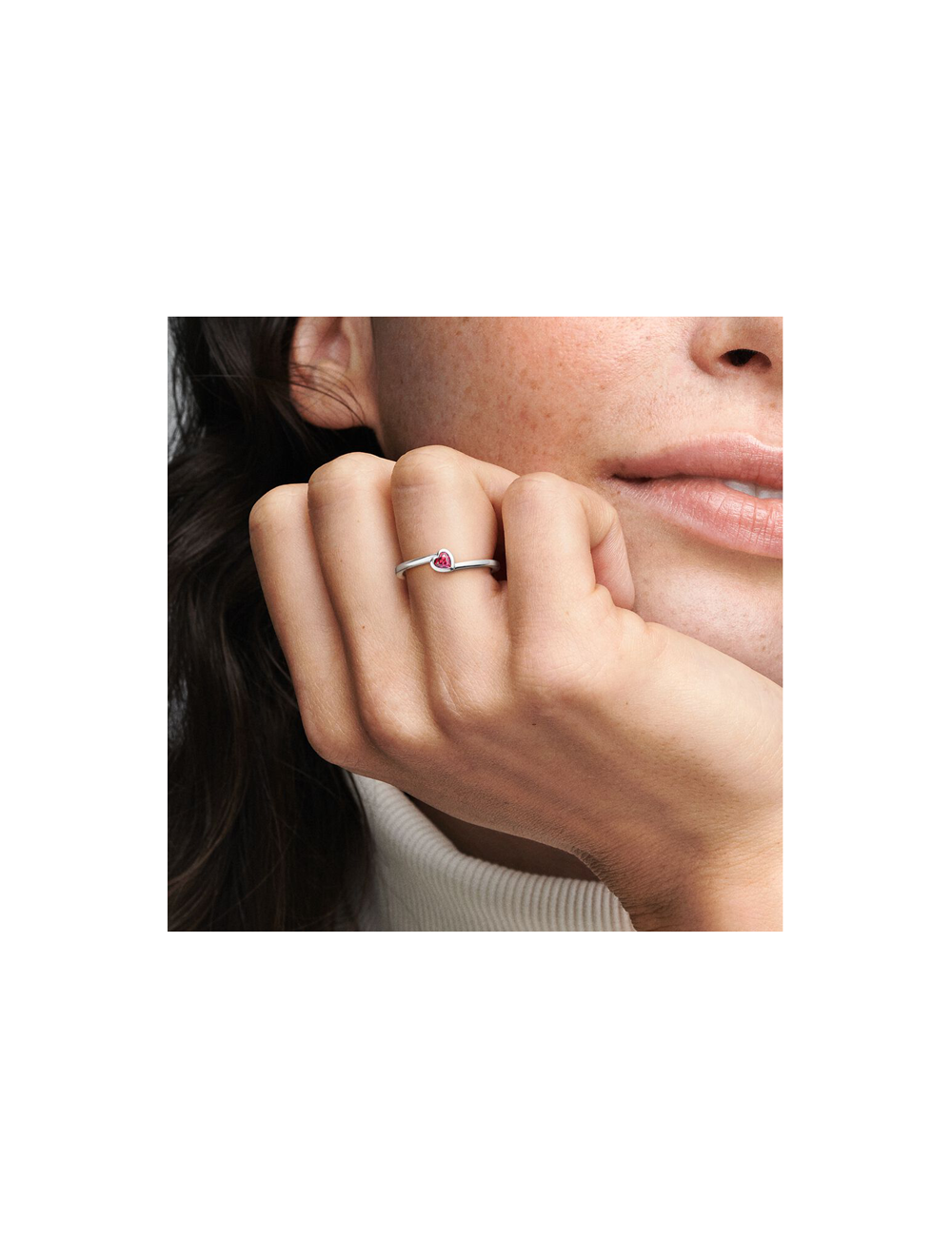 ANEL RED TILTED HEART SOLITAIRE PANDORA